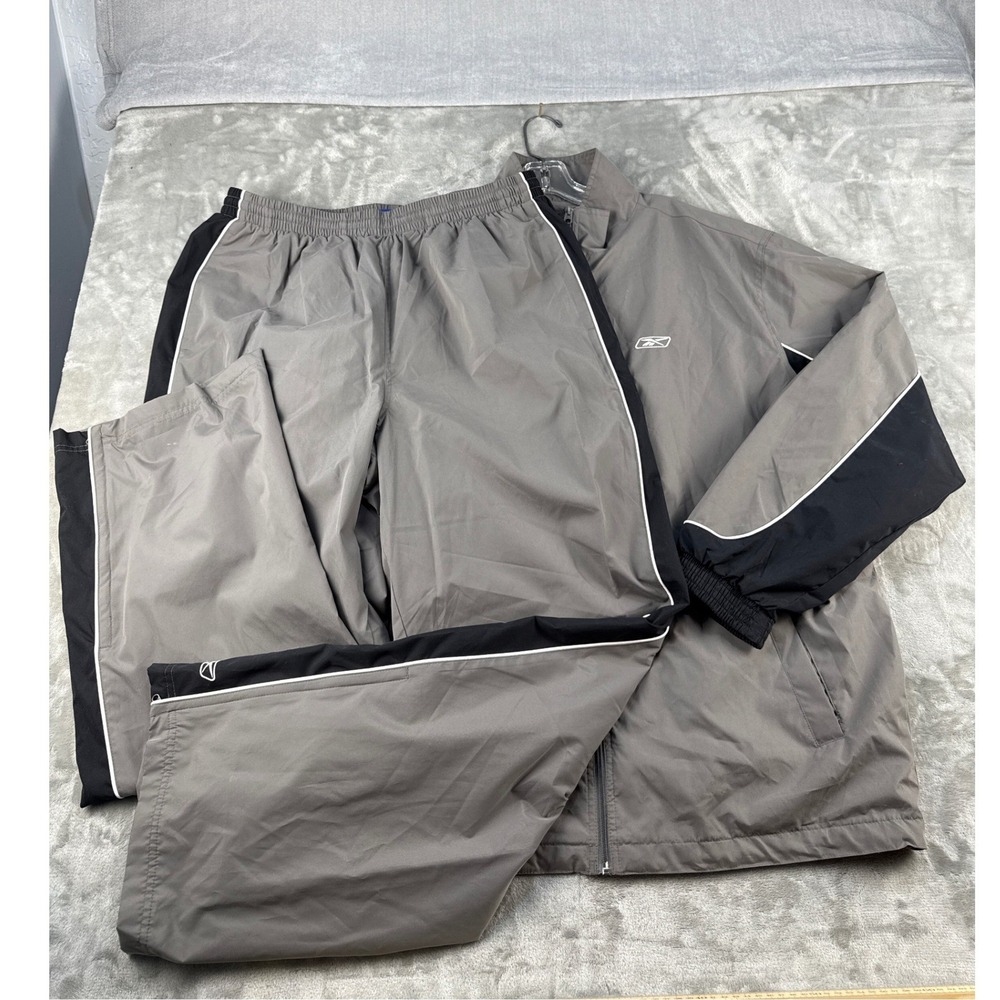 Reebok Tracksuit Mens XL Gray Black Colorblock Windbreaker Pants Set NEW